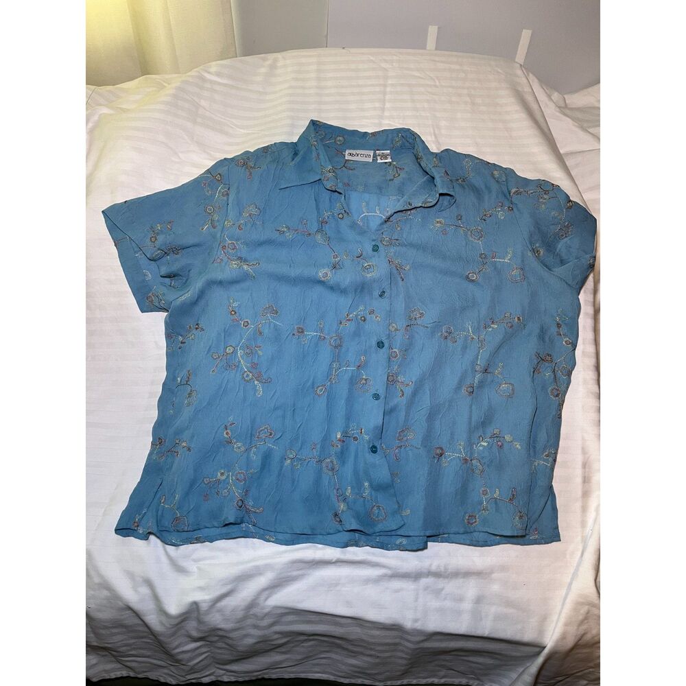Aparenza Women’s Blue Embroidered Button Up Blouse Plus Size 3X Boho